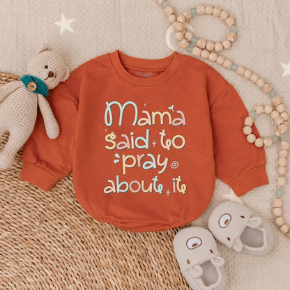Mama Said to Pray Bubble Romper Christian Baby Outfit Jesus Toddler Clothes Religious Infant Gift Sunday School Cotton Soft Comfortable