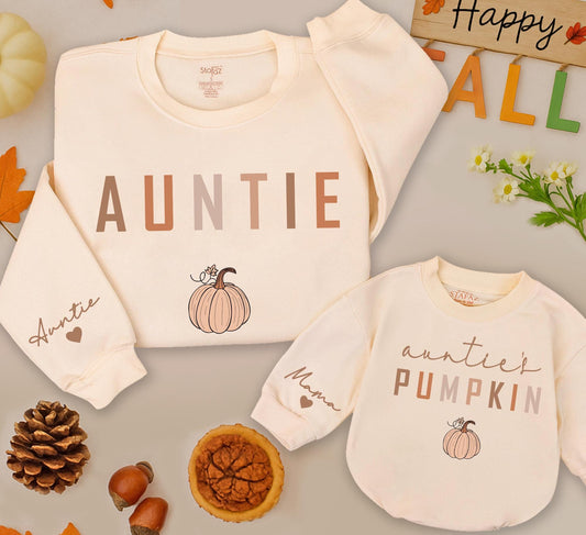 Matching Auntie & Auntie's Pumpkin Sweatshirts for Family Fun, Fall Season, Thanksgiving & Halloween Costumes