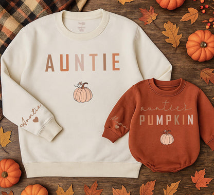 Matching Auntie & Auntie's Pumpkin Sweatshirts for Family Fun, Fall Season, Thanksgiving & Halloween Costumes