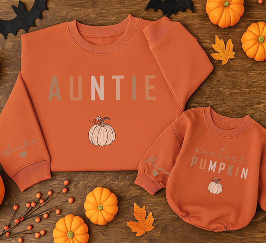 Matching Auntie & Auntie's Pumpkin Sweatshirts for Family Fun, Fall Season, Thanksgiving & Halloween Costumes