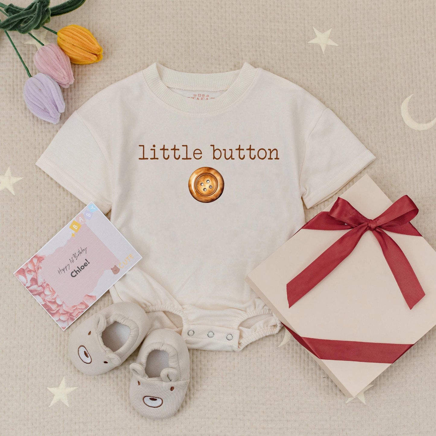 Retro Vintage Brown Baby Romper Minimalist Birthday Outfit Bubble Suit First Birthday Outfit