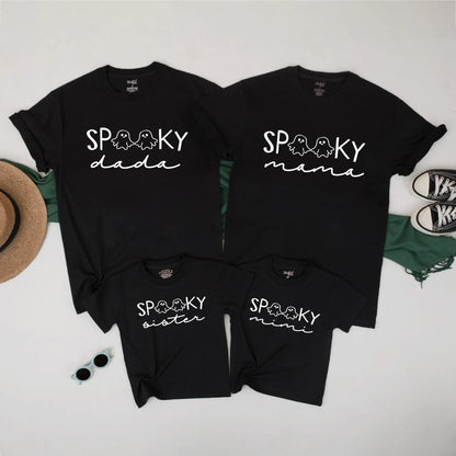 Spooky Family Matching Halloween Shirts with Ghost Design, Mommy, Daddy, Kids Fall Tee Set
