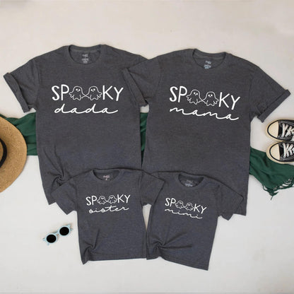 Spooky Family Matching Halloween Shirts with Ghost Design, Mommy, Daddy, Kids Fall Tee Set