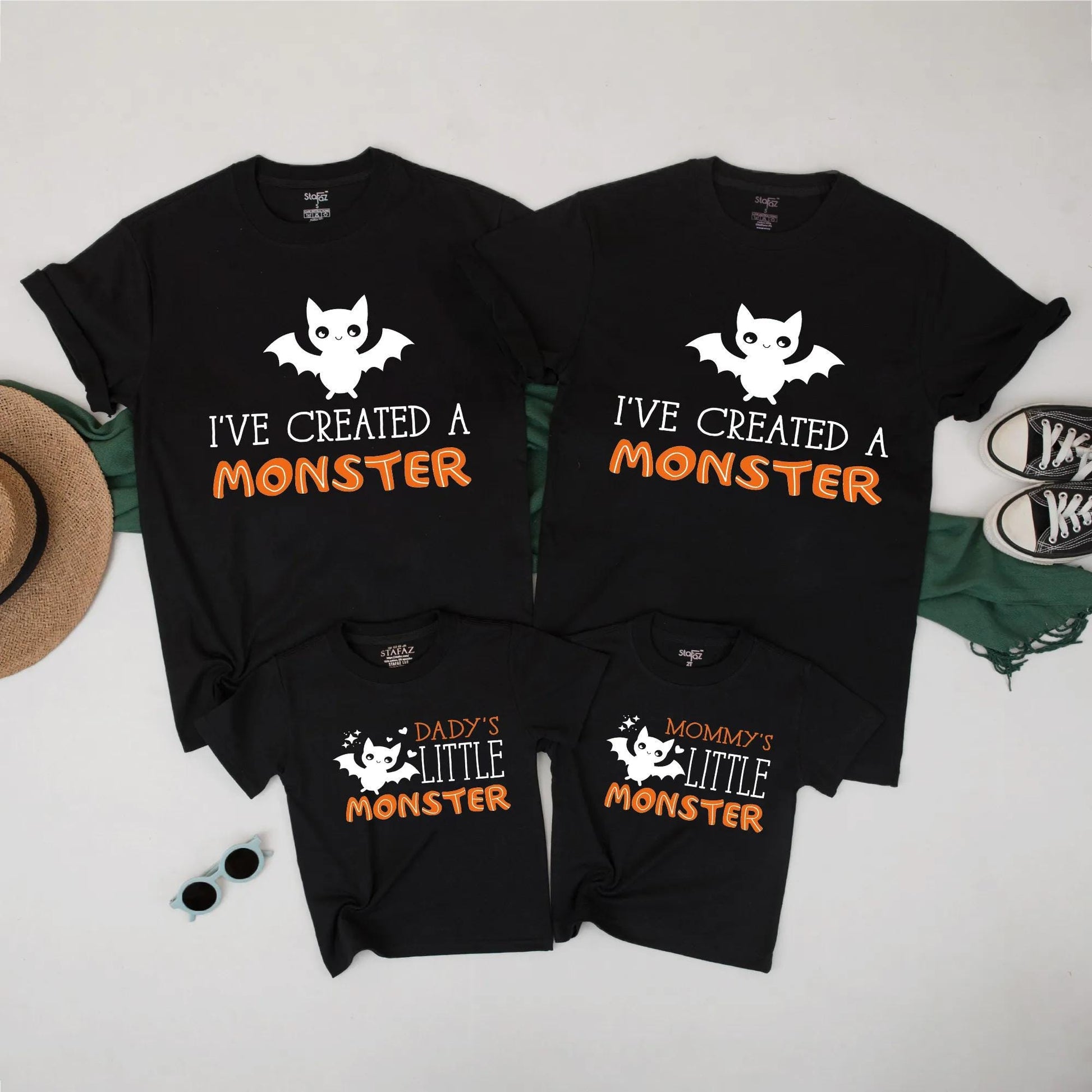 Daddy Mommy Little Monster Bat Family Matching Halloween Costume Shirts Spooky Cute Monster Halloween Outfit for Kids Parents