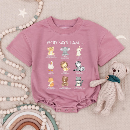 Cute Christian Baby Romper God Says I Am Baby Clothes with Adorable Animal Bible Verses Religious Bodysuit for Baptism Gifts