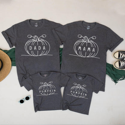 Matching Family Pumpkin Outfits - Dada, Mama, & Kids Halloween Shirts - Modern Pumpkin Vine Design - Fall Family Look - Parent & Child Tees