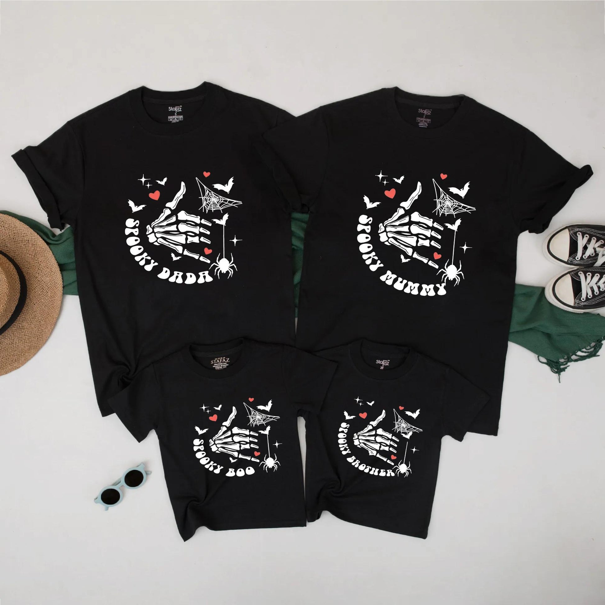 Matching Family Halloween Shirts Spooky Skeleton Hand Bat Spider Retro Tee Set Cute Fall Ghost Outfit for Dad Mom Kids Brother