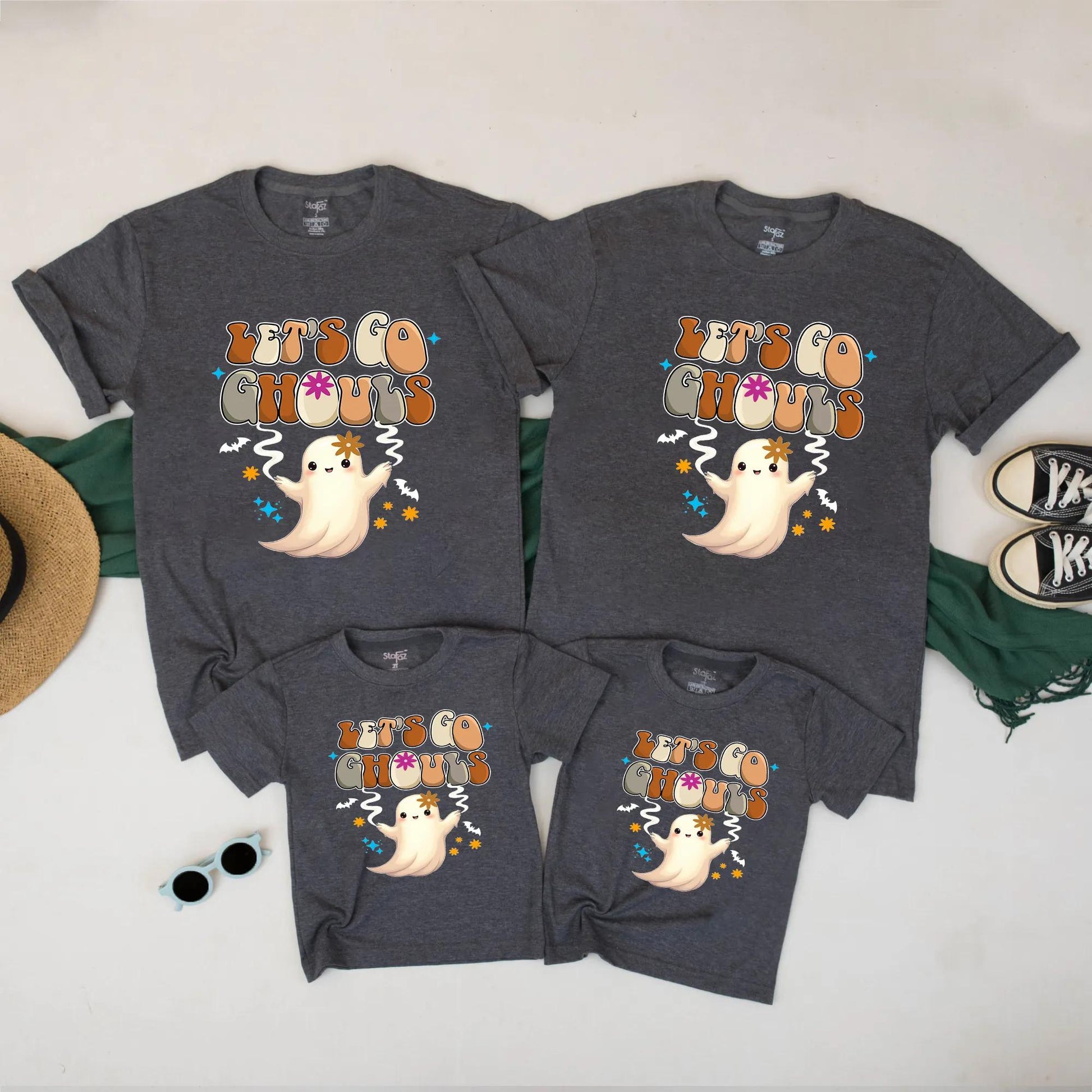 Matching Family Halloween Shirts 'Let's Go Ghouls' Retro Ghost Tee for Mom Dad Kids Fall Outfit Cute Autumn Costume