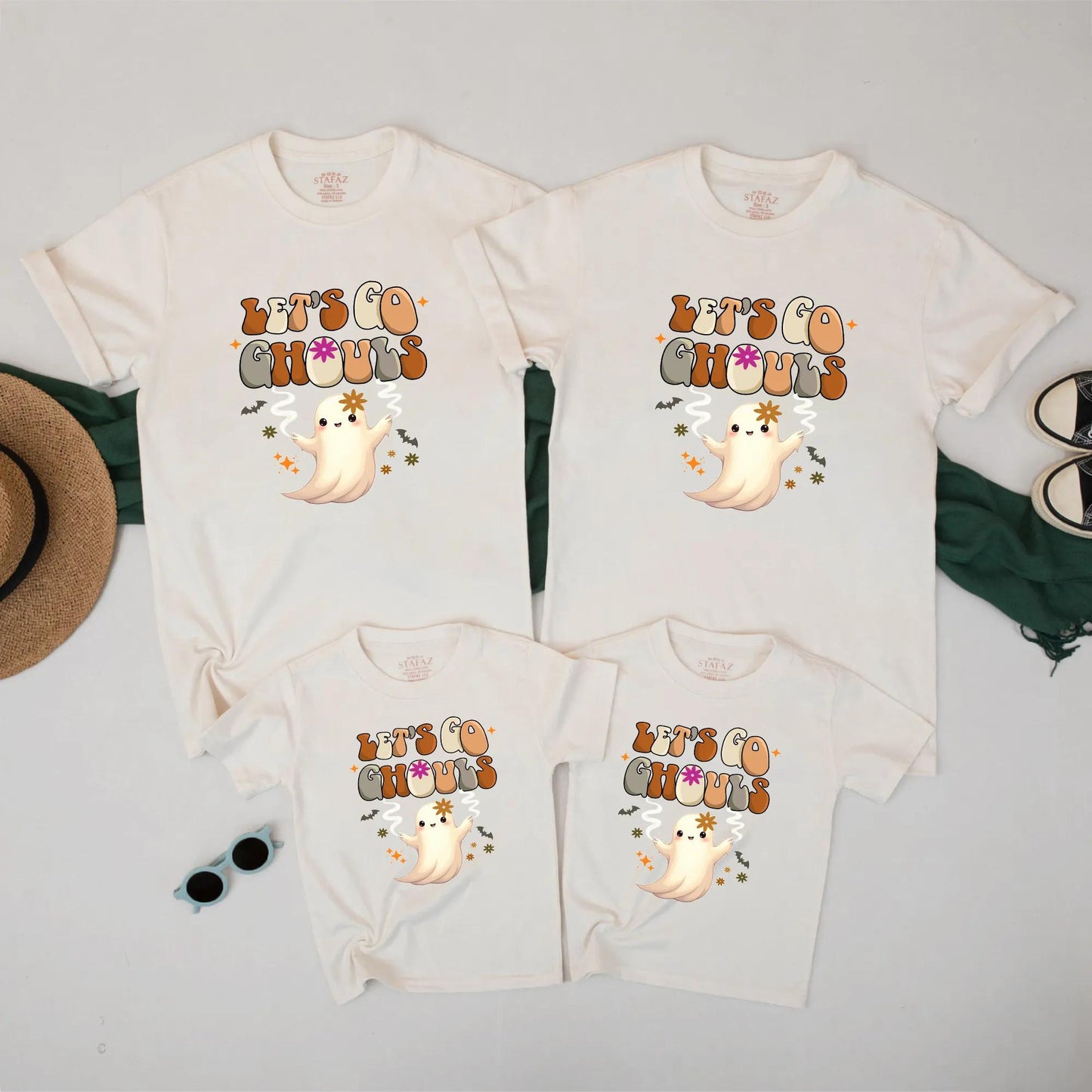 Matching Family Halloween Shirts 'Let's Go Ghouls' Retro Ghost Tee for Mom Dad Kids Fall Outfit Cute Autumn Costume
