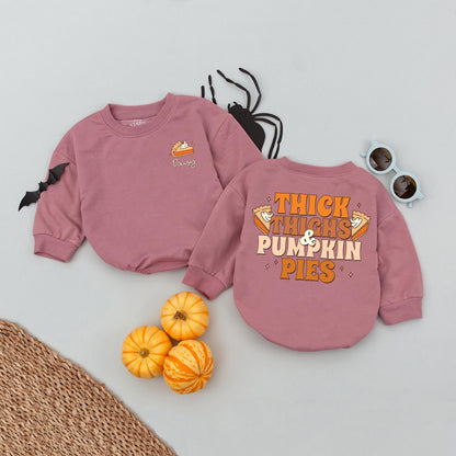 Custom Name Thick Thighs Pumpkin Pies Baby Romper, First Thanksgiving Outfit for Baby Girl, Newborn Fall Clothes, Cute Turkey Design