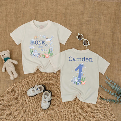 Personalized One the Sea Birthday Romper Ocean Theme First Birthday Bubble Outfit for Boys Girls Under the Sea Party Celebration