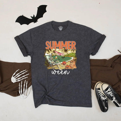 Summerween Pumpkin Sunset Shirt Funny Spooky Vacation Beach Tee Unisex Fall Top Vibes