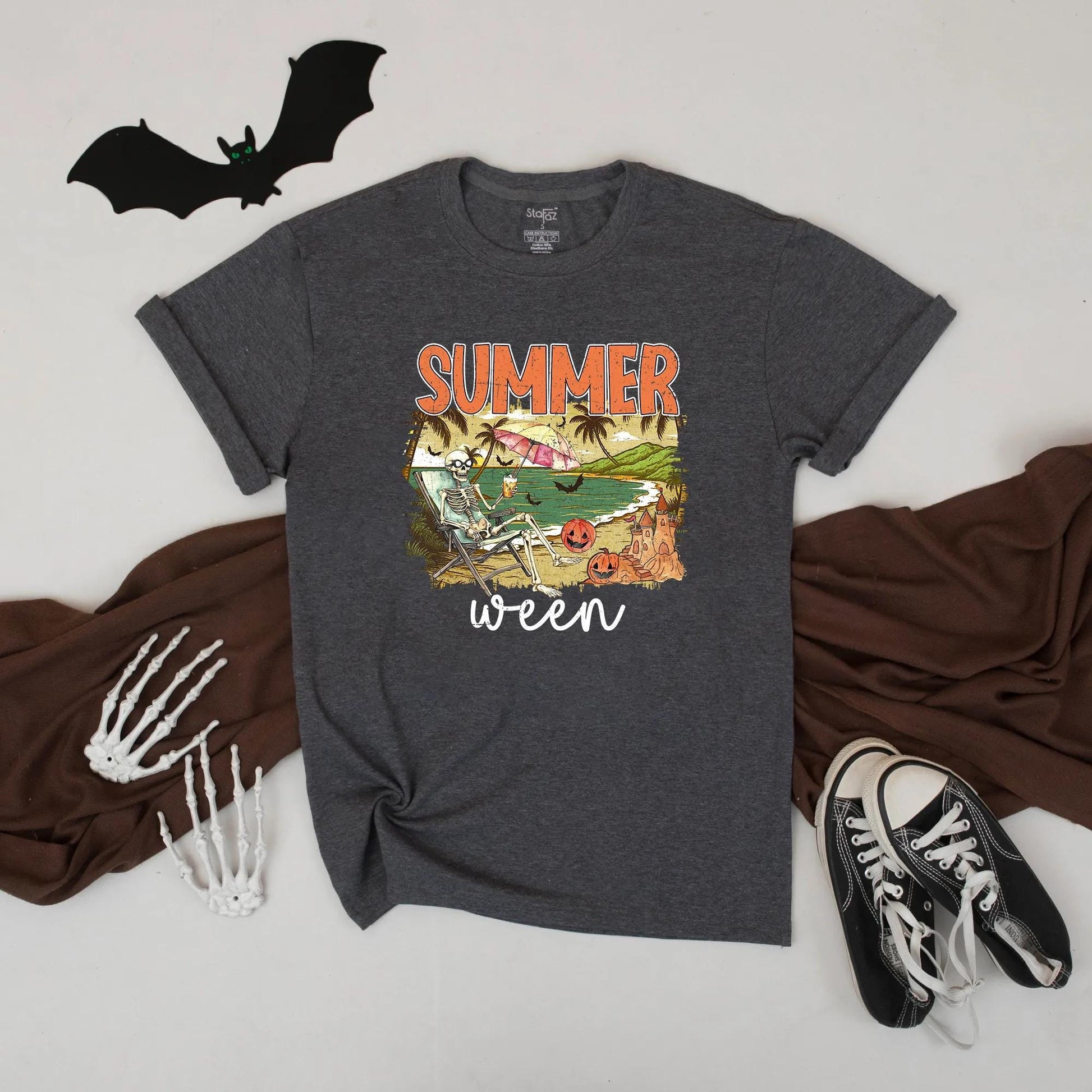Summerween Pumpkin Sunset Shirt Funny Spooky Vacation Beach Tee Unisex Fall Top Vibes