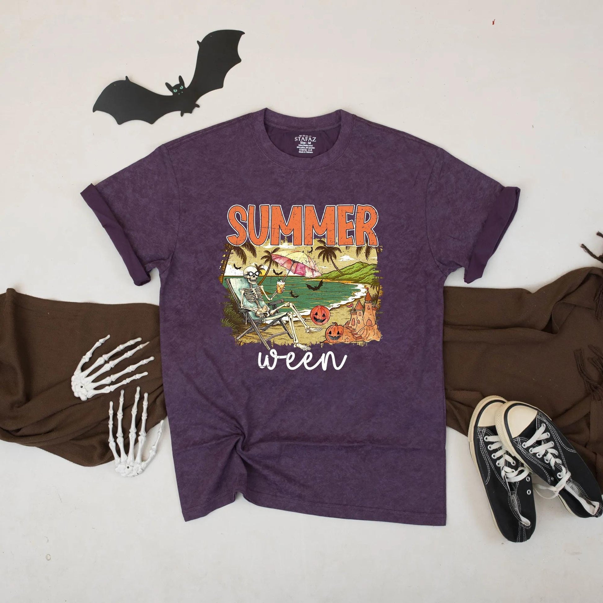 Summerween Pumpkin Sunset Shirt Funny Spooky Vacation Beach Tee Unisex Fall Top Vibes
