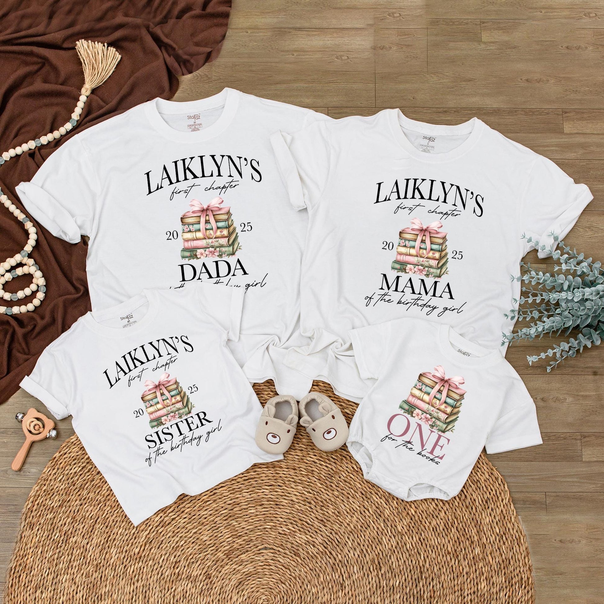 Laiklyn's First Chapter Custom Family Birthday Shirt Storybook Theme Outfit with Floral Accents 20 25 Year