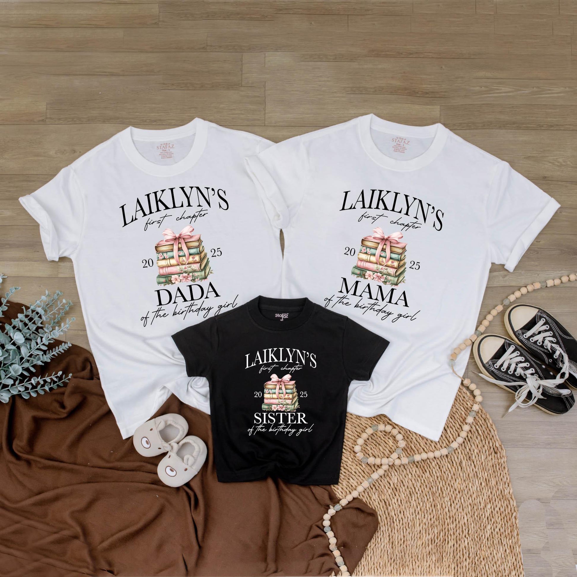Laiklyn's First Chapter Custom Family Birthday Shirt Storybook Theme Outfit with Floral Accents 20 25 Year