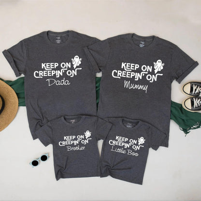 Keep on Creepin' On Family Halloween Shirts Matching Ghost TShirt Set for Dada Mummy Brother Little Boo Cute Spooky Outfit