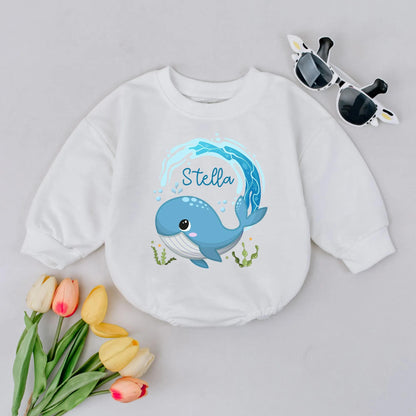 Personalized Whale Bubble Romper Baby Boy Bodysuit Custom Name Newborn Gift Cute Ocean Outfit Baby Shower Gift