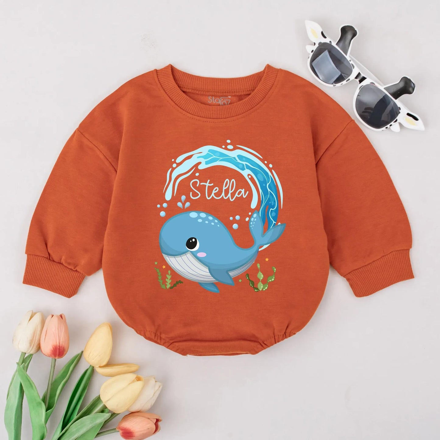 Personalized Whale Bubble Romper Baby Boy Bodysuit Custom Name Newborn Gift Cute Ocean Outfit Baby Shower Gift