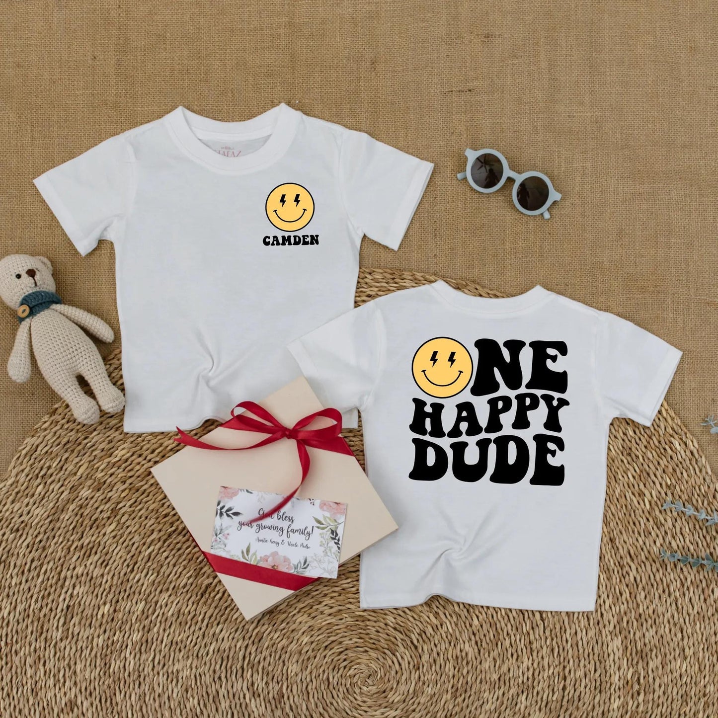 Camden One Happy Dude Baby Romper Retro Smiley Face First Birthday Outfit Toddler Boy Bodysuit Party Gift