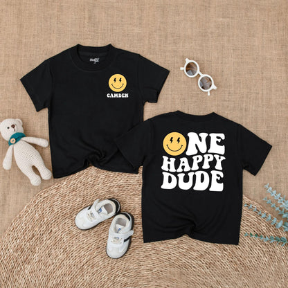 Camden One Happy Dude Baby Romper Retro Smiley Face First Birthday Outfit Toddler Boy Bodysuit Party Gift