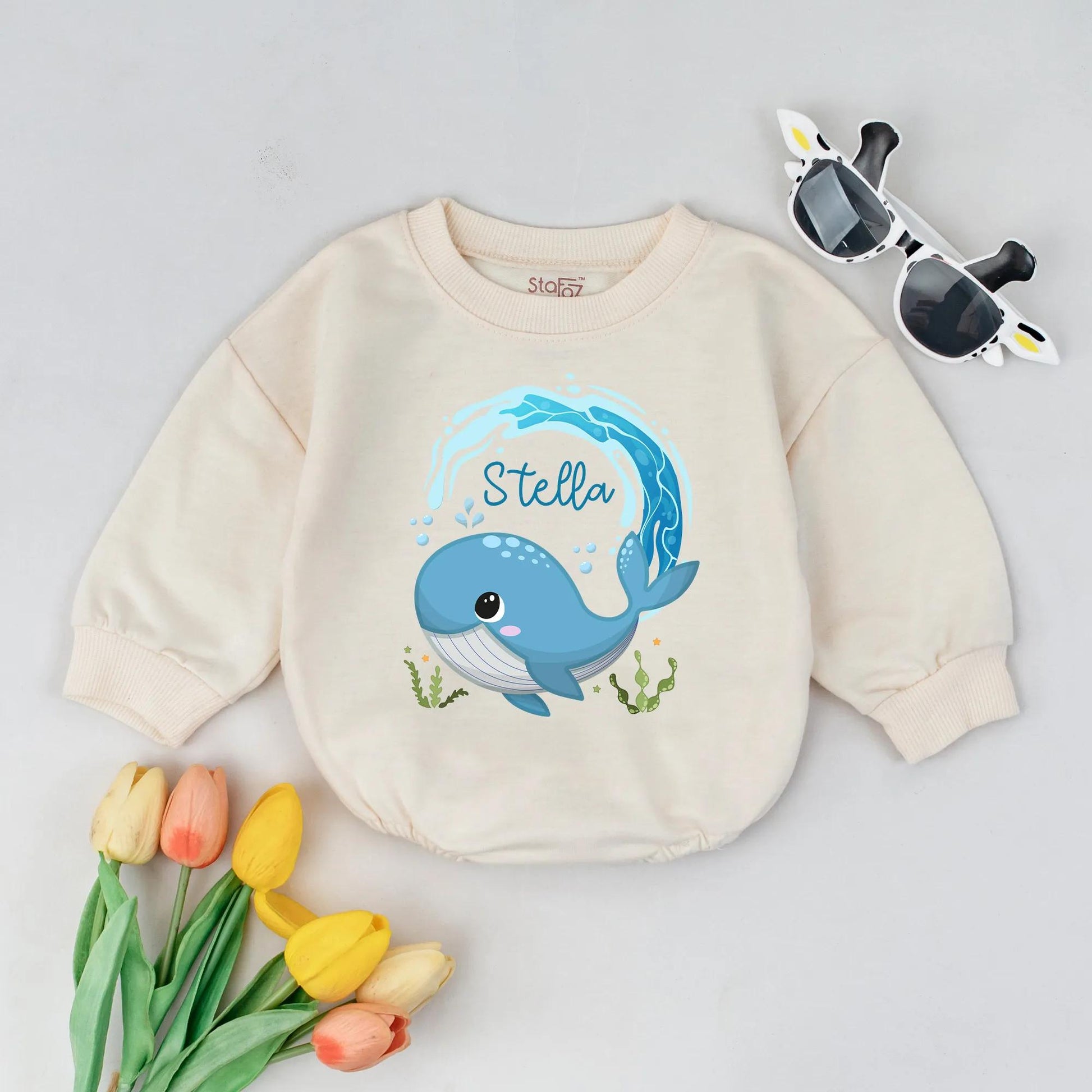 Personalized Whale Bubble Romper Baby Boy Bodysuit Custom Name Newborn Gift Cute Ocean Outfit Baby Shower Gift