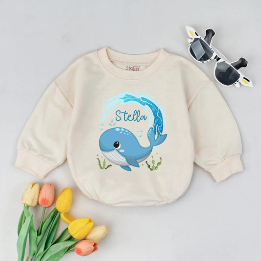 Personalized Whale Bubble Romper Baby Boy Bodysuit Custom Name Newborn Gift Cute Ocean Outfit Baby Shower Gift