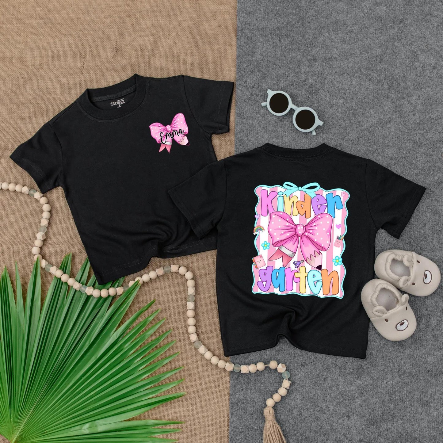 Personalized Pink Bow School Shirt for Girls Custom Name Toddler Tee Kindergarten First Day PreK