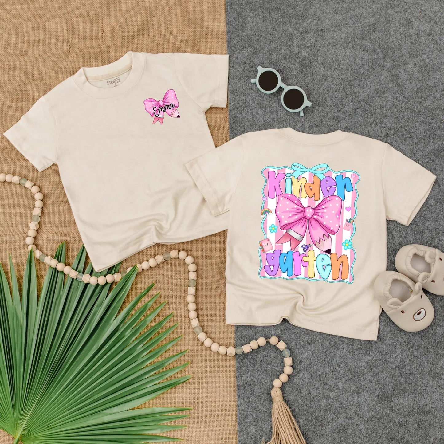 Personalized Pink Bow School Shirt for Girls Custom Name Toddler Tee Kindergarten First Day PreK