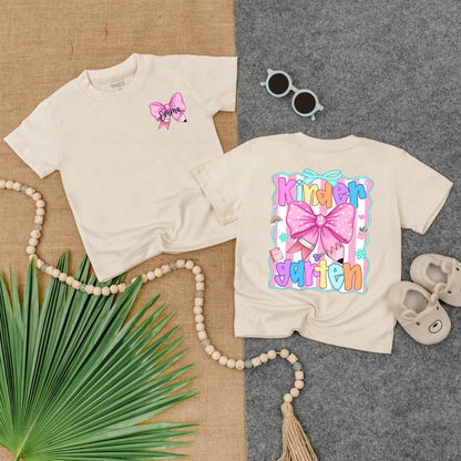 Personalized Pink Bow School Shirt for Girls Custom Name Toddler Tee Kindergarten First Day PreK
