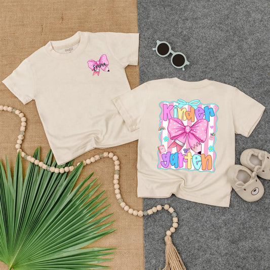 Personalized Pink Bow School Shirt for Girls Custom Name Toddler Tee Kindergarten First Day PreK