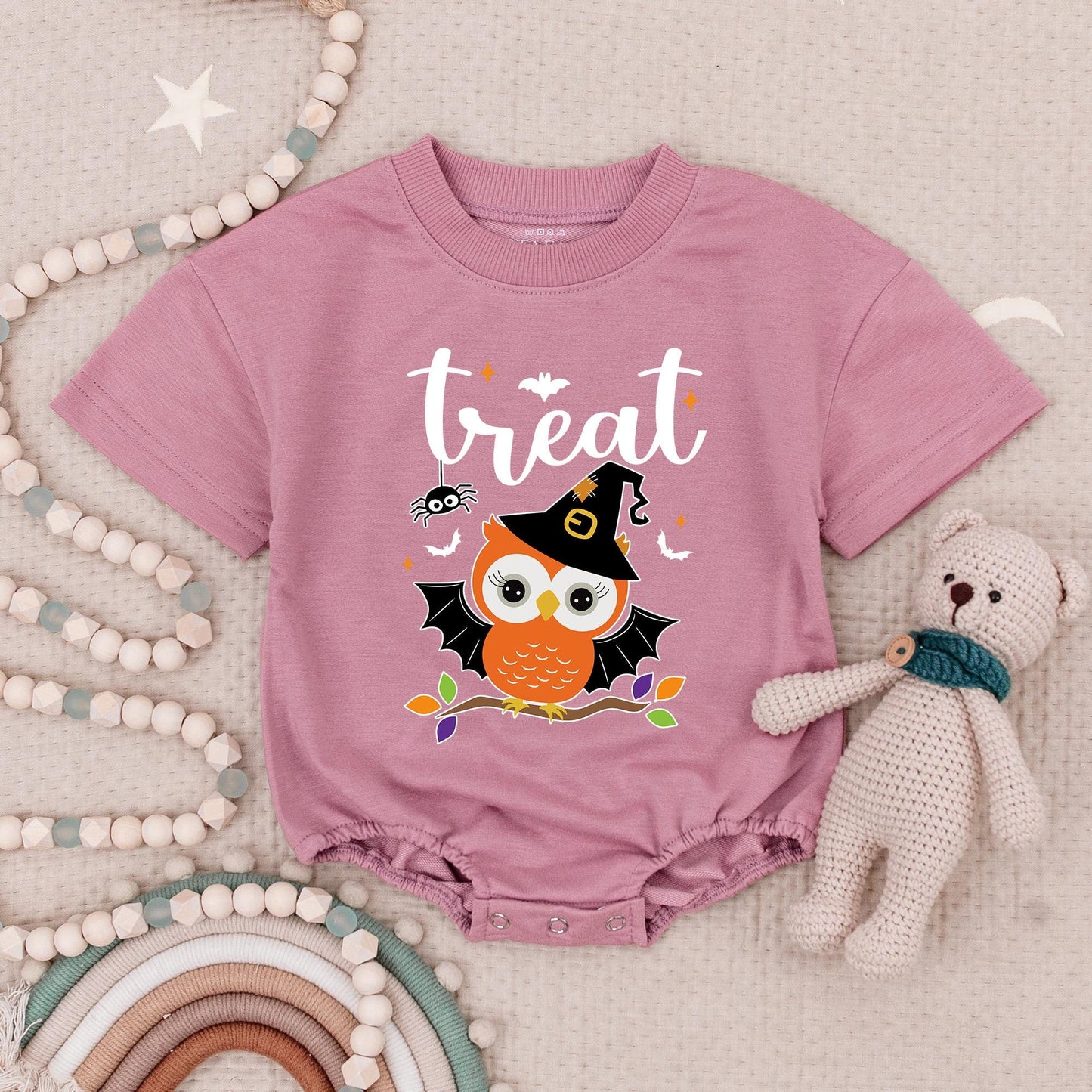 Twin Girls Owl Pumpkin Halloween Baby Romper Cute Trick or Treat Bubble Bodysuit for Baby Girls