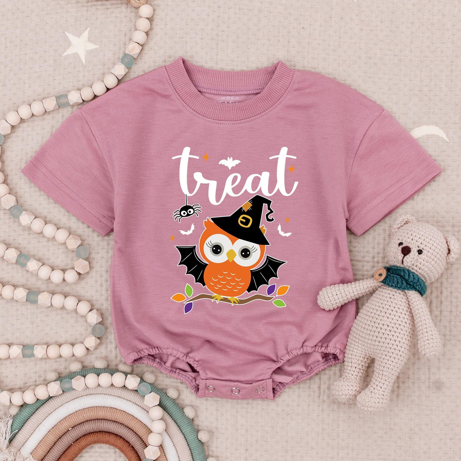 Twin Girls Owl Pumpkin Halloween Baby Romper Cute Trick or Treat Bubble Bodysuit for Baby Girls