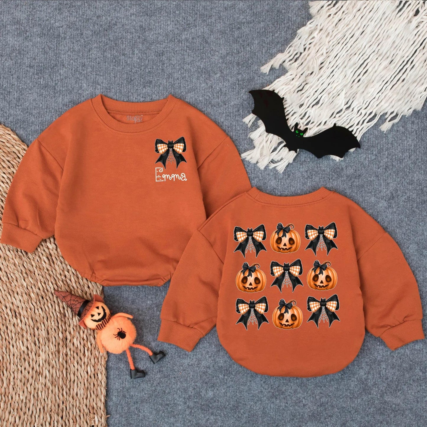Custom Spooky Season Pumpkin Romper for Baby, Cozy Halloween Outfit, Toddler Boo Clothes, Fall Infant Costume, Baby Girl or Boy Spooky Wear