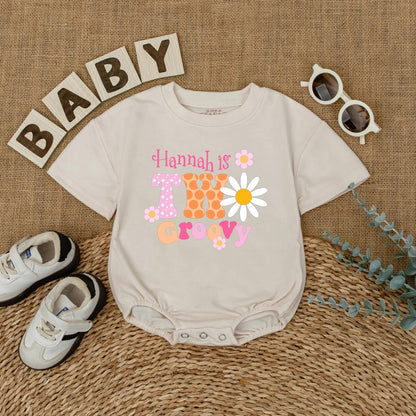 Personalized Two Groovy Second Birthday Shirt for Baby Girl Custom Name Boho Daisy Flower Vintage Pink Orange Polka Dot Party Outfit