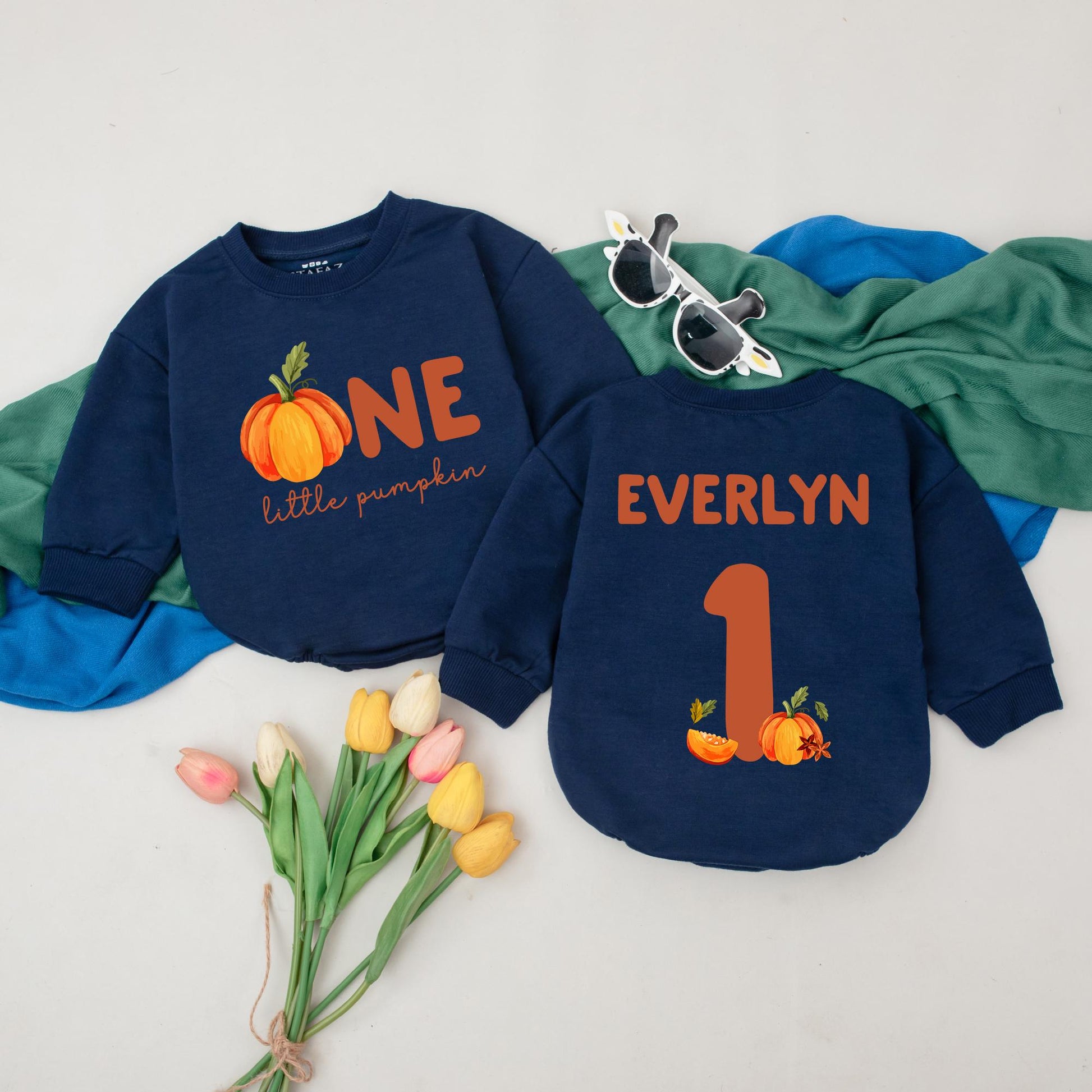 Personalized Little Pumpkin 1st Birthday Romper Set, Everlyn One Thanksgiving Outfit, Custom Name Fall Baby Clothes, Autumn Shower Gift (138 chars)