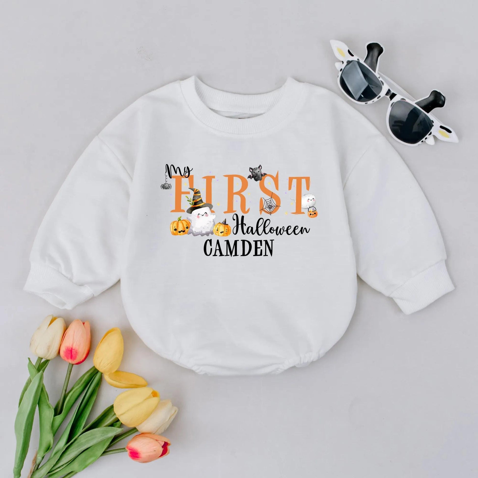 My First Halloween Personalized Baby Romper Custom Name Baby Boy Girl Fall Clothes Spooky Ghost Outfit First Halloween Gift