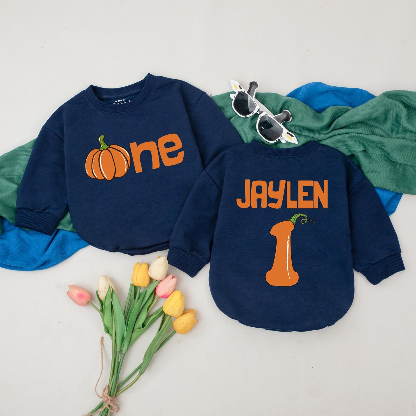 Personalized Pumpkin First Birthday Romper, Orange One Pumpkin Outfit, Custom Name Thanksgiving Baby Outfit, Fall Autumn Romper, Baby Shower Gift 138 chars