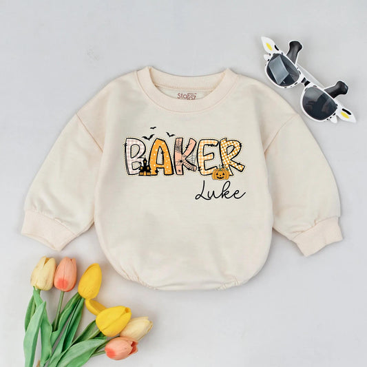 Retro Halloween Baby Bubble Romper Custom Name Spooky Fall Infant Clothes for Baby Boys Halloween Gift