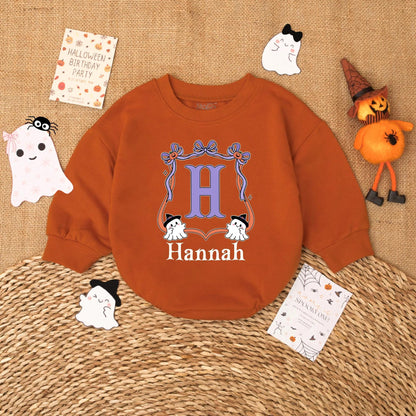 Personalized Little Boo Halloween Baby Romper Girl Outfit with Name, Cute Fall Bodysuit, Baby Shower Gift, First Halloween