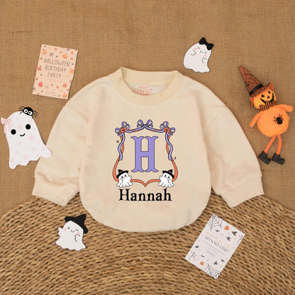 Personalized Little Boo Halloween Baby Romper Girl Outfit with Name, Cute Fall Bodysuit, Baby Shower Gift, First Halloween