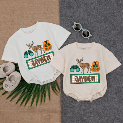 Personalized Buck Hunting Bubble Romper Baby Boy Deer Outfit Hunting Buddy Sweatshirt Newborn Outdoors Summer Clothes