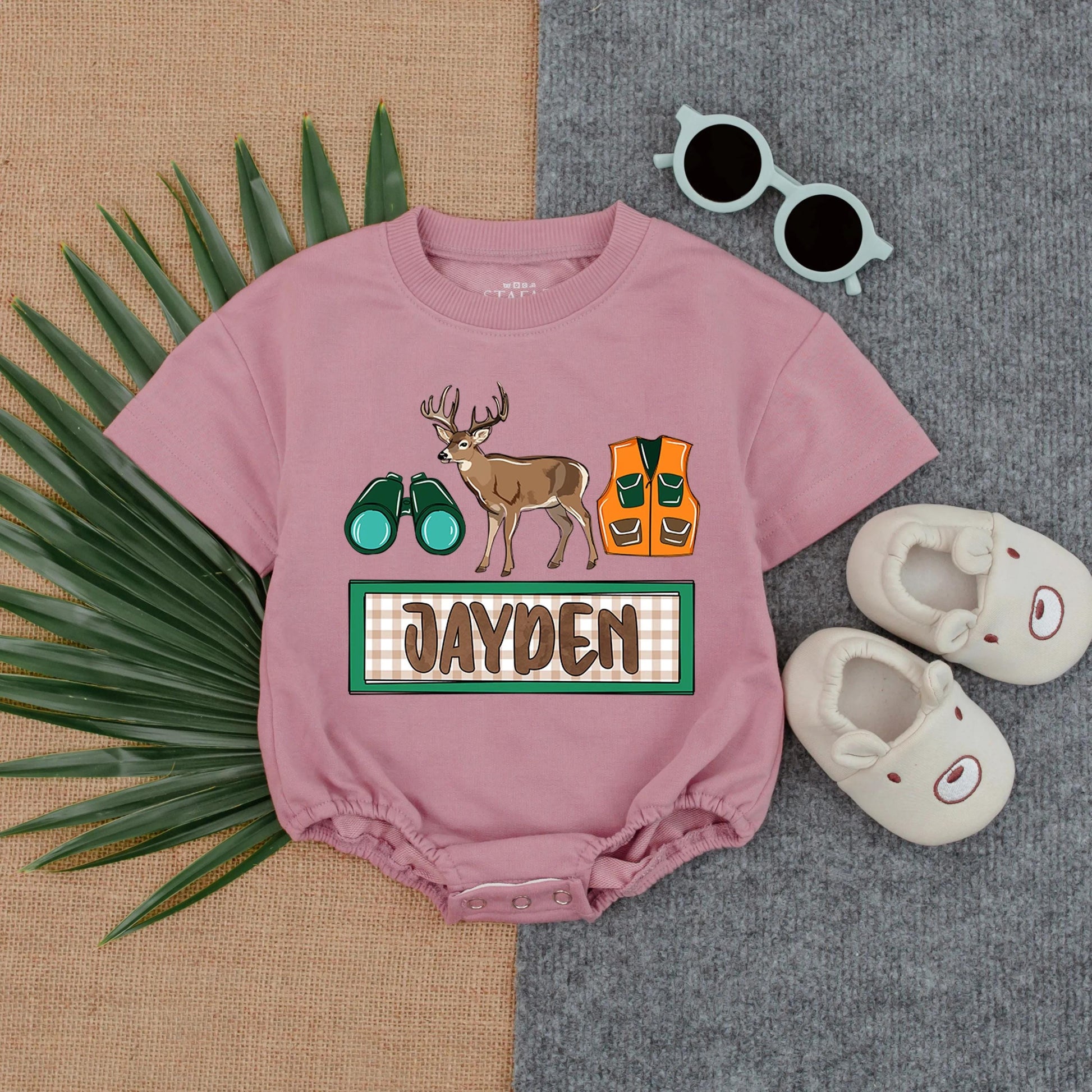 Personalized Buck Hunting Bubble Romper Baby Boy Deer Outfit Hunting Buddy Sweatshirt Newborn Outdoors Summer Clothes