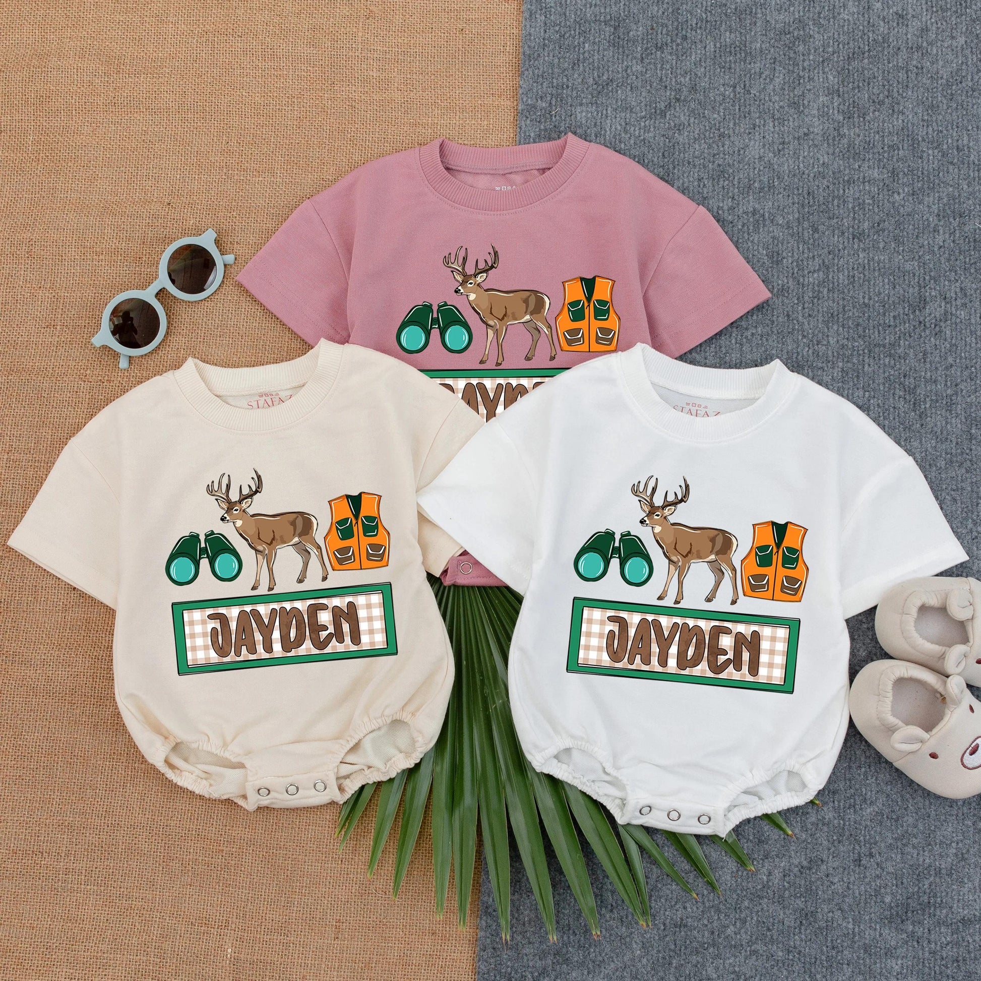 Personalized Buck Hunting Bubble Romper Baby Boy Deer Outfit Hunting Buddy Sweatshirt Newborn Outdoors Summer Clothes