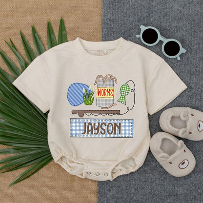 Fishing Buddy Custom Bubble Romper Personalized Baby Boy Clothes Toddler Fisherman Gift Summer Outdoor Adventure