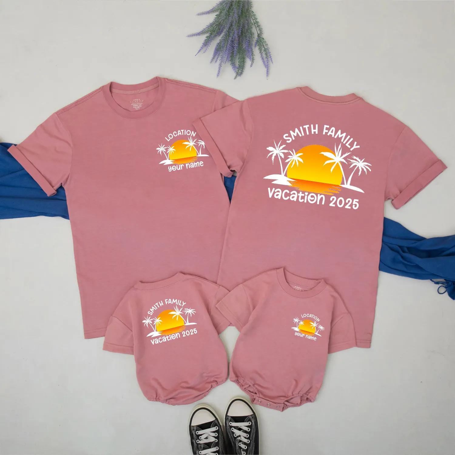 Custom Family Beach Trip Vacation 2025 Matching Shirt Tropical Sunset Summer Travel Outfit Personalized Gift