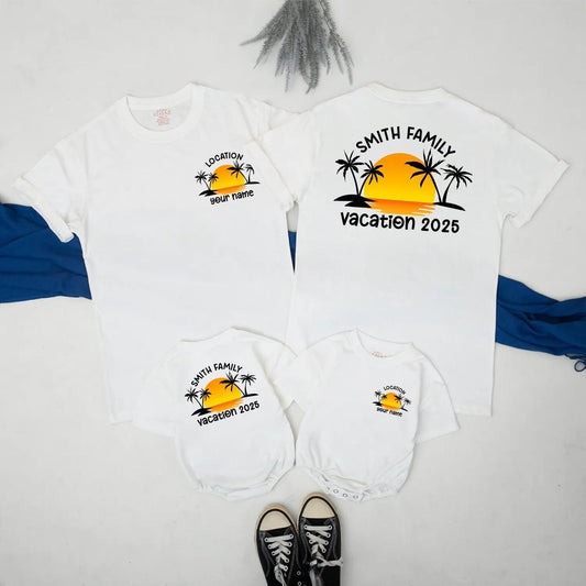 Custom Family Beach Trip Vacation 2025 Matching Shirt Tropical Sunset Summer Travel Outfit Personalized Gift