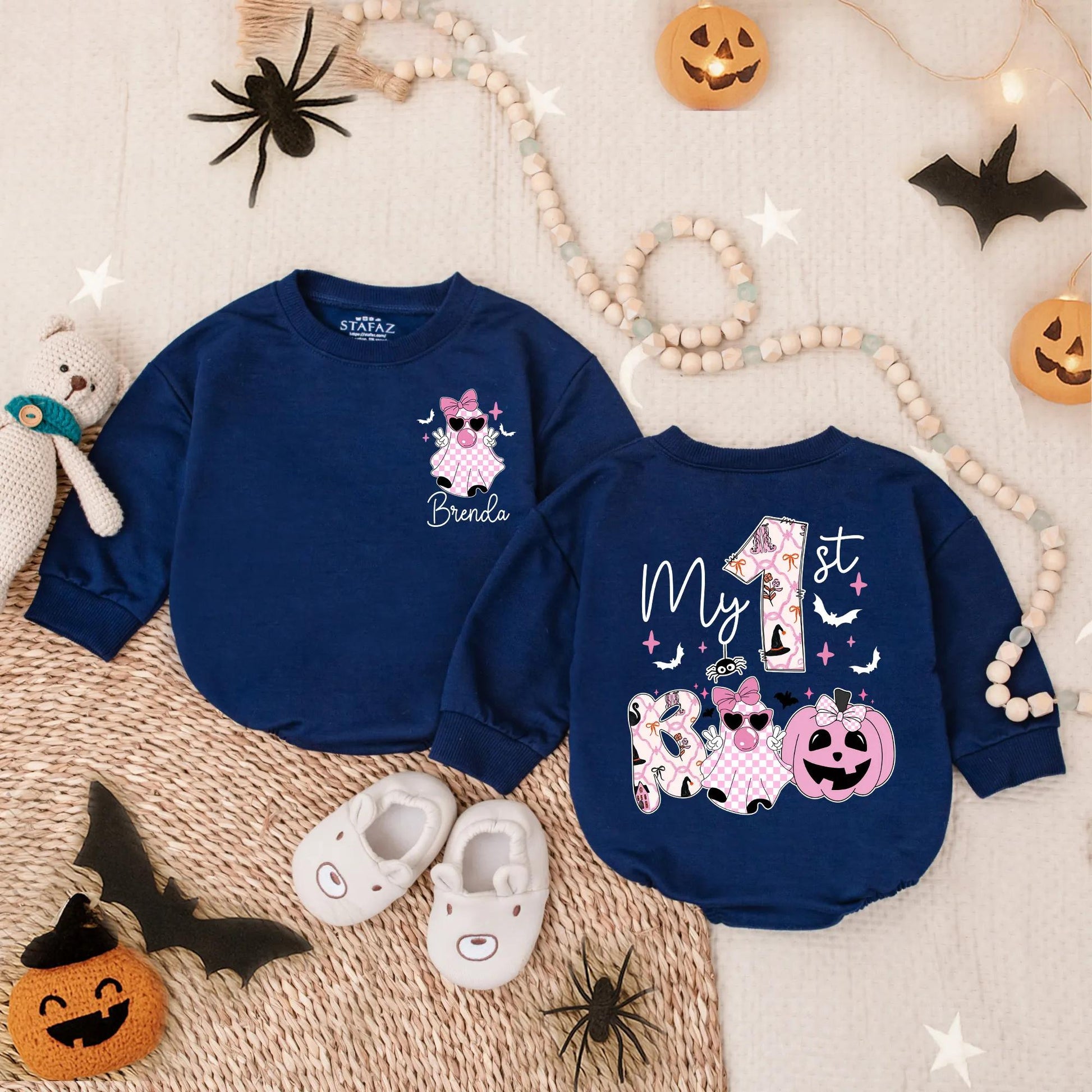 My 1st Boo Baby Bubble Sweatshirt Romper Cute Spooky Girl Pumpkin Floral Halloween Outfit Toddler Clothes Comfort Soft