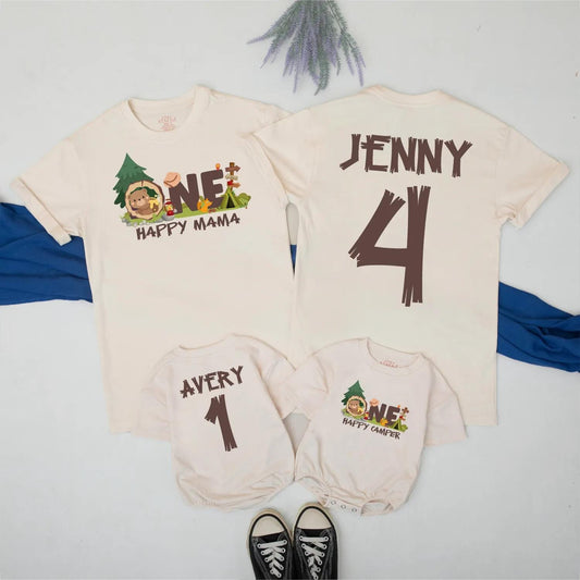 One Happy Camper Birthday Shirt Family Matching Outdoor Adventure 1st Birthday Outfit Mommy and Me Tee Camp Theme Gift
