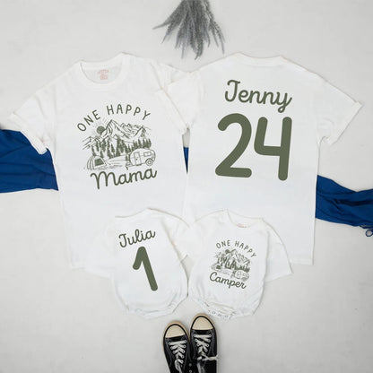 One Happy Camper Birthday Shirt & Romper for Family Camping Trips Fun First Birthday Party Outfit Coordinating Mommy and Me